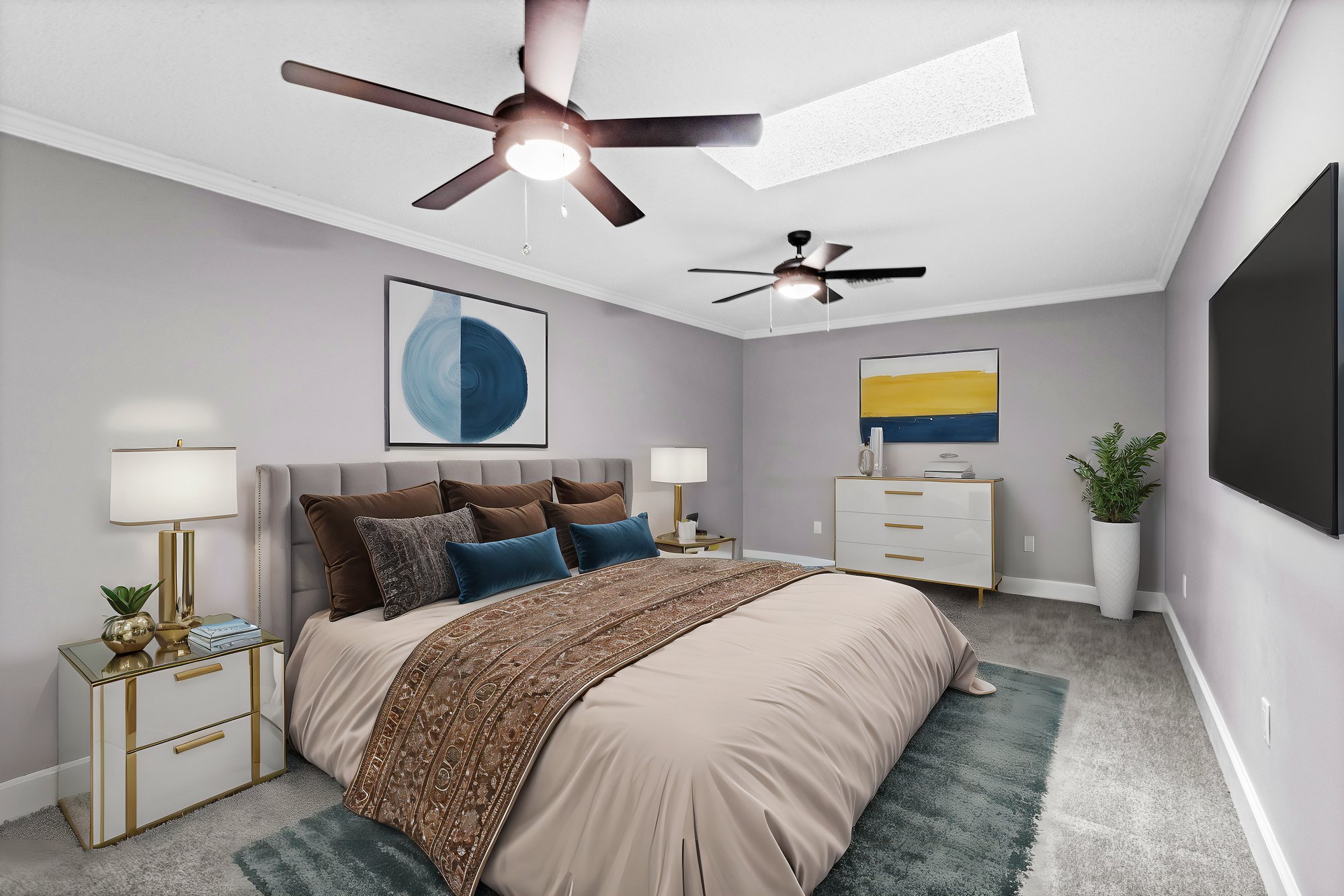 bedroom with grey walls and virtual furniture